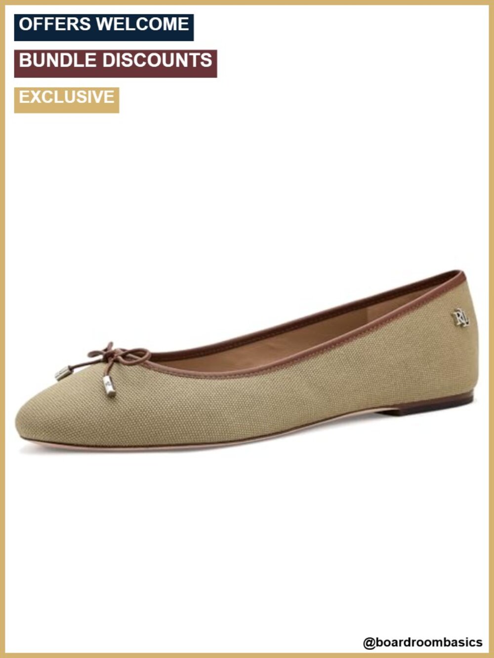 Washed Canvas Ballet Flats Leather Bow Slip-On